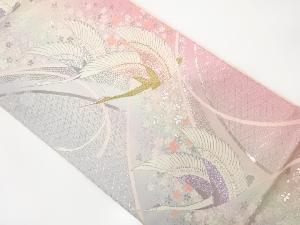 アンティーク　群鶴に小花散らし模様織り出し袋帯（材料）